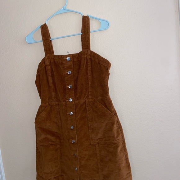 brown button front overalls corduroy cute y2k vintage dress mini hood core skirt - Picture 9 of 12